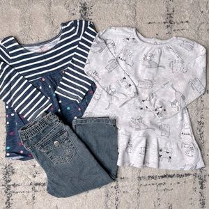 2 Girls Long Sleeve Shirts and Matching pair of Jeans